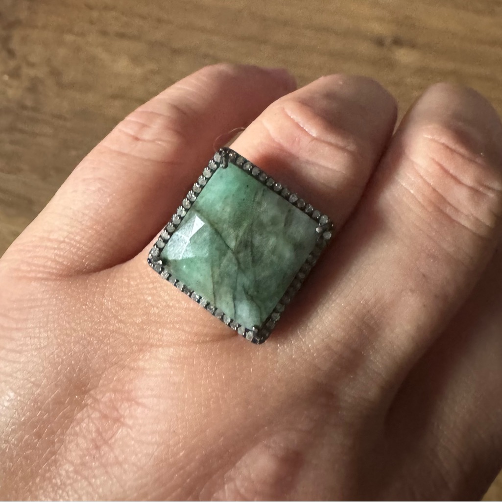 Adornia Fine JewelryPreowned Diamond  Emerald Sterling Silver Ring